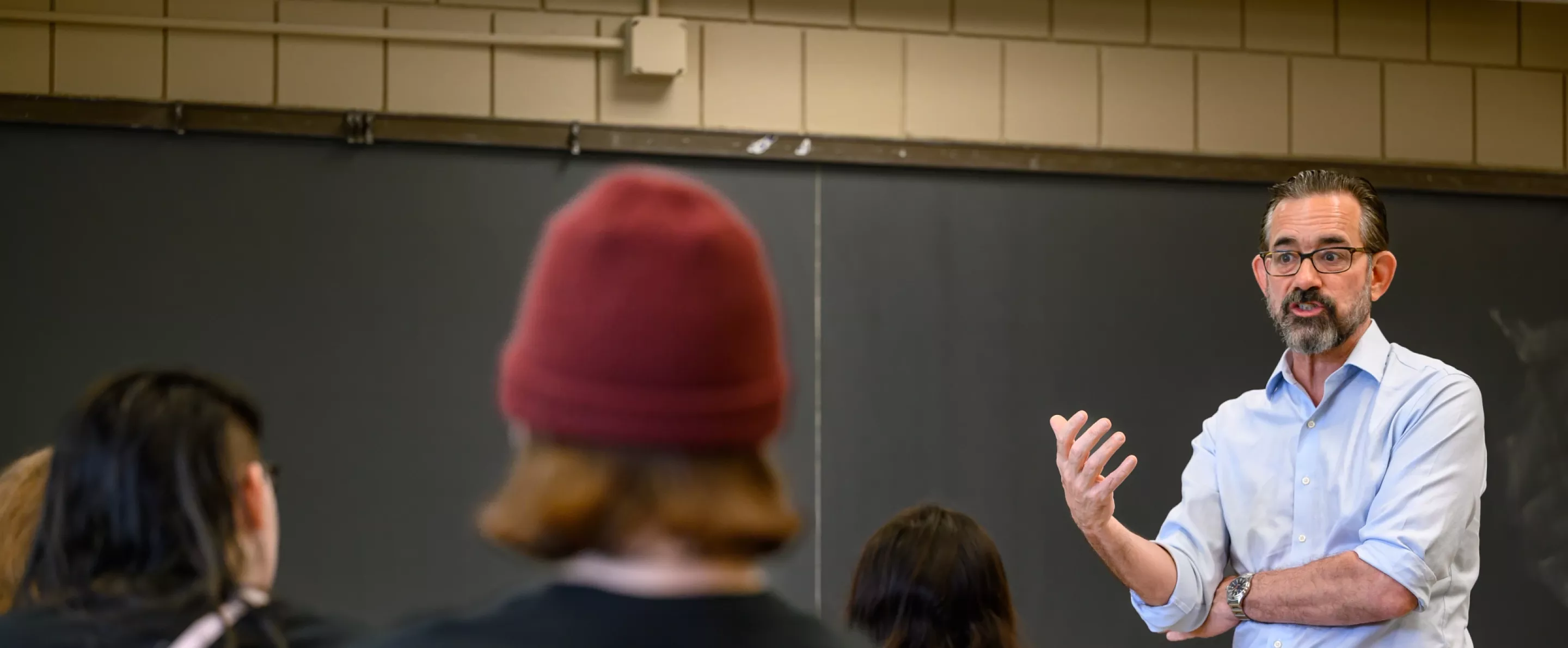 John Gibson teaching in Bingham Humanities.