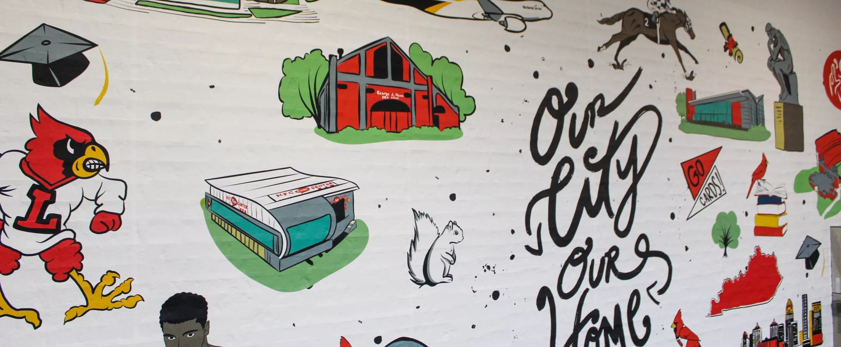 Wall mural with UofL and Louisville highlights