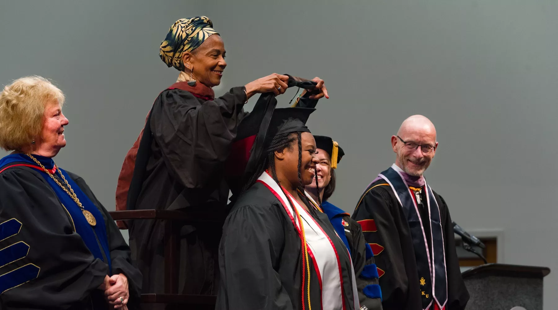 More than 1,000 August and December graduates crossed the stage Dec. 15, 2023, at the downtown KFC Yum! Center for commencement exercises led by UofL President Kim Schatzel.