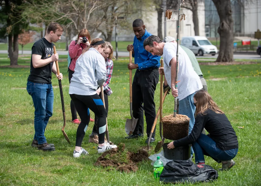 Students plant trees on Arbor Day