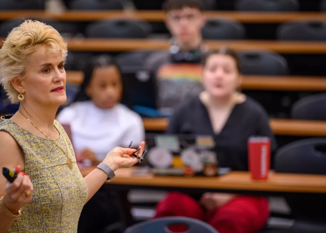 Mary Ashlock teaching in Strickler Hall.